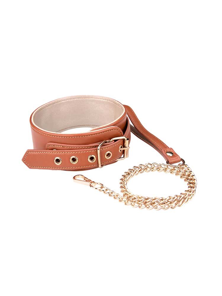 Elite Blaze Collar & Leash Cognac Vegan Leather Dream Toys