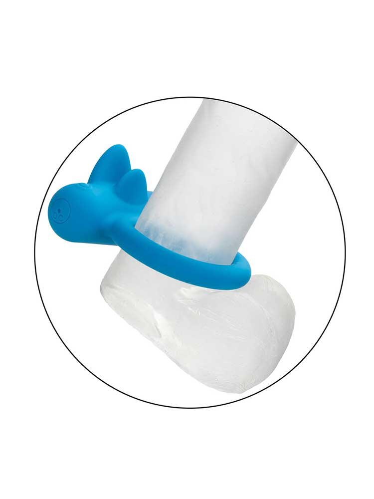 Rechargeable Silicone Double Trouble Couples Cock Ring Blue CalExotics