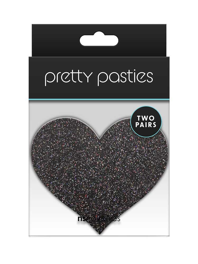 Heart Glitter Glow Black & Gold (2 Pairs) Pretty Pasties NS Novelties