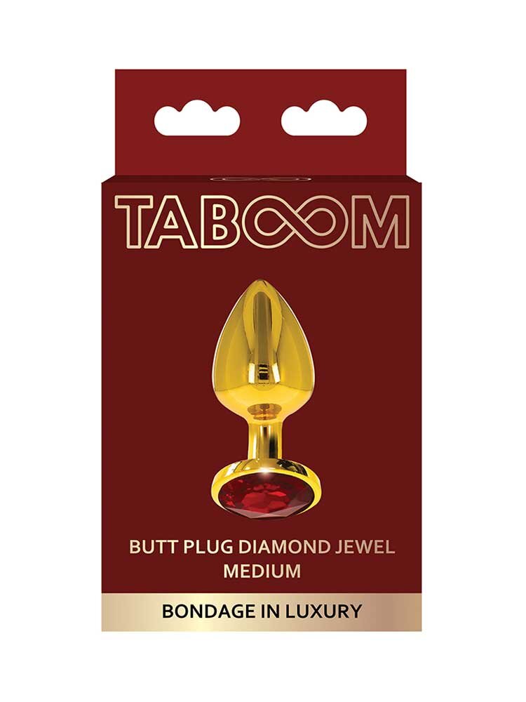 Gold Butt Plug with Diamond Red Jewel Medium Taboom