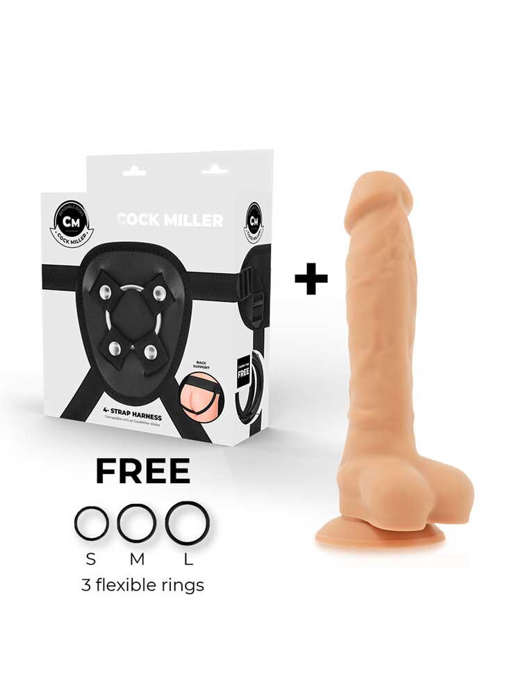 Cock Miller 4 Strap Harness + Cock Miller Silicone Dildo Density 19.5cm by DreamLove