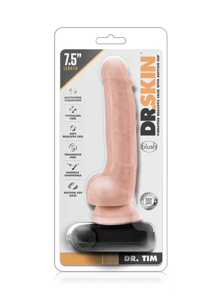 19.0cm Dr Tim Realistic Vibrator Vanilla Dr Skin Blush Novelties