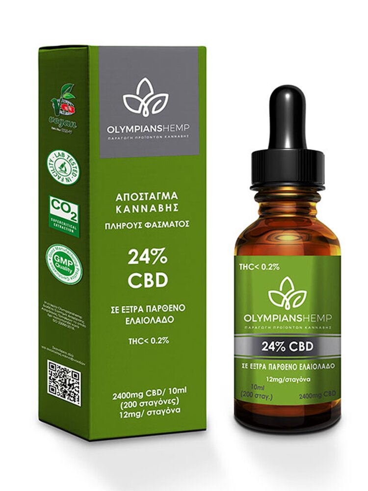 Απόσταγμα Κανναβιδιόλης 24% πλήρους φάσματος (2400mg - 200 σταγόνες) 10ml Olympians Hemp