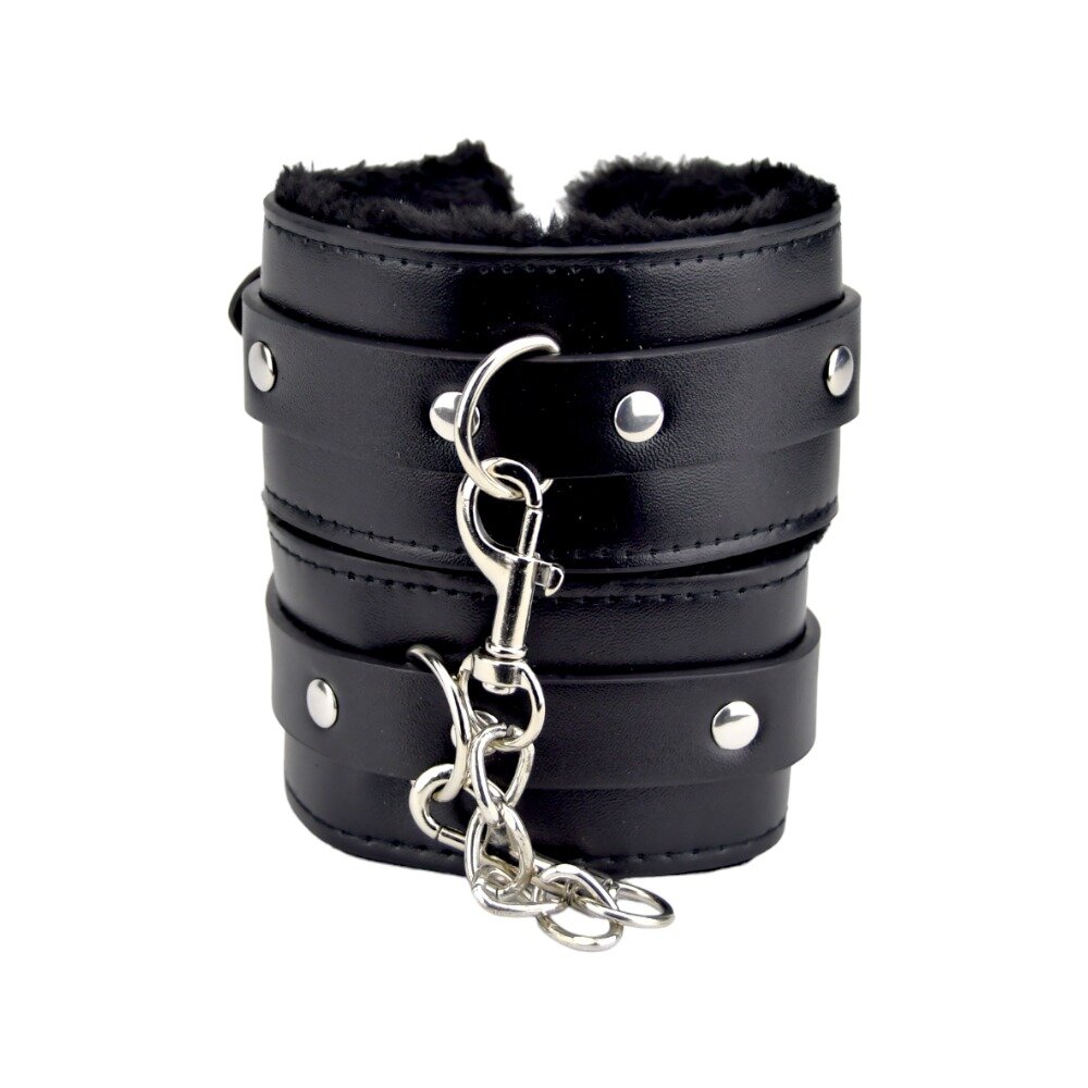 Bound to Please Furry Plush Wrist Cuffs Black Loving Joy