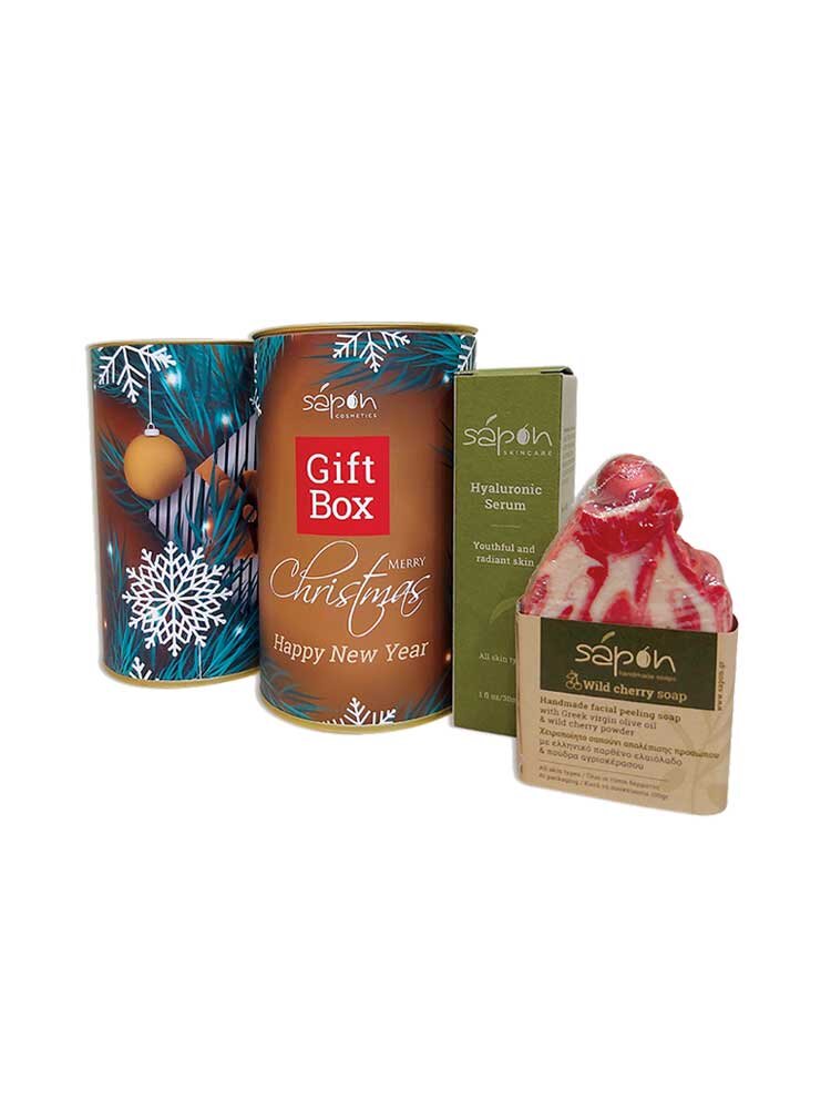 Χριστουγεννιάτικο Gift Box Φυσικό Υαλουρονικό - Χειροποίητο σαπούνι κεράσι Sapon