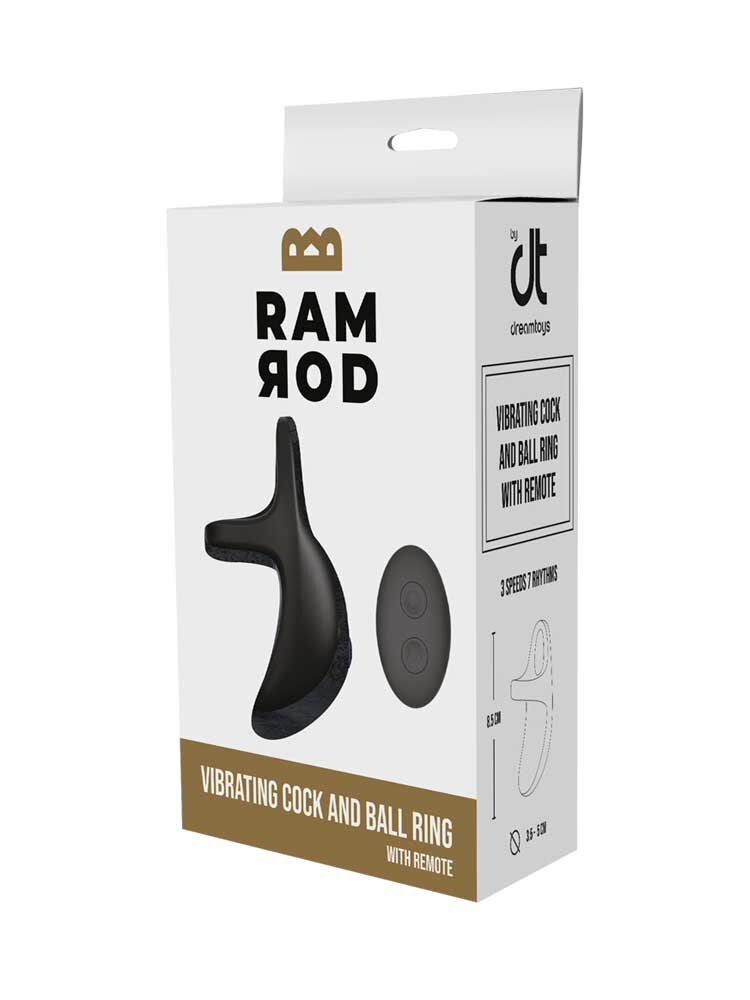 Ramrod Vibrating Cock Ring and Ball Ring with Remote Black Dream Toys