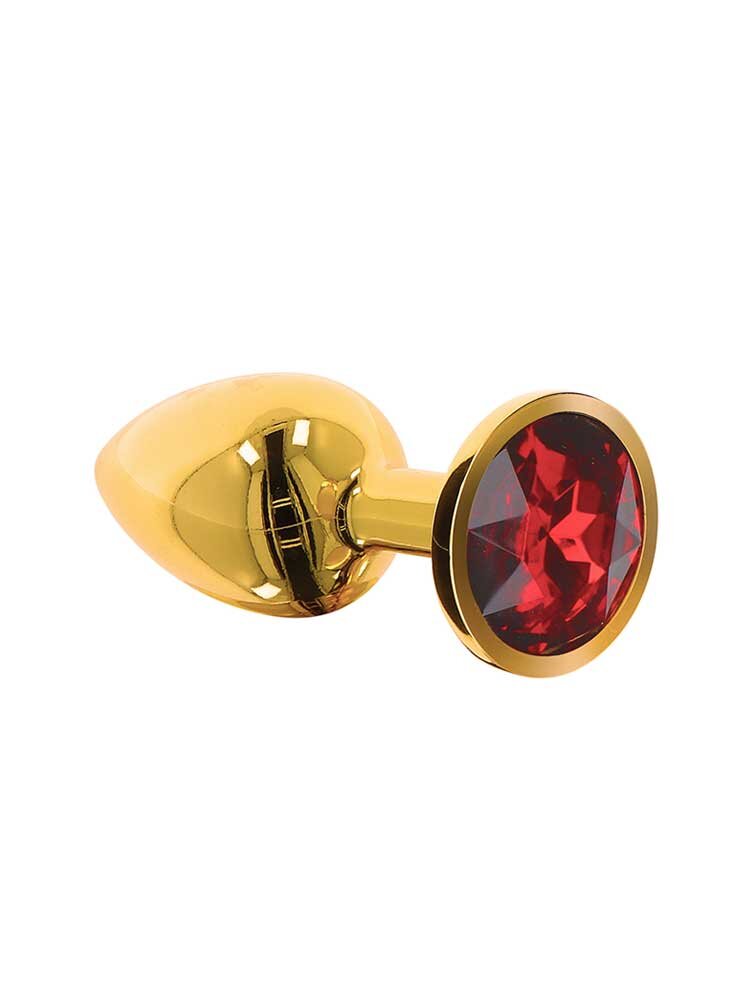 Gold Butt Plug with Diamond Red Jewel Medium Taboom
