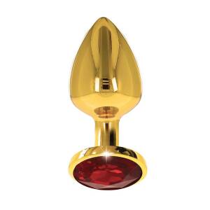 4.0cm Ø Large Gold Butt Plug with Diamond Red Jewel 9.5cm Taboom