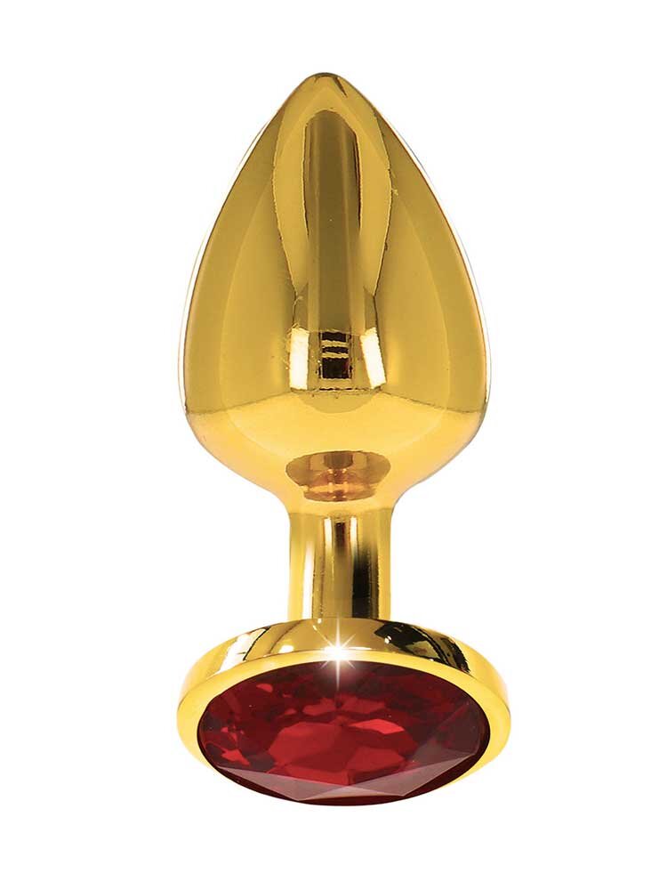 4.0cm Ø Large Gold Butt Plug with Diamond Red Jewel 9.5cm Taboom