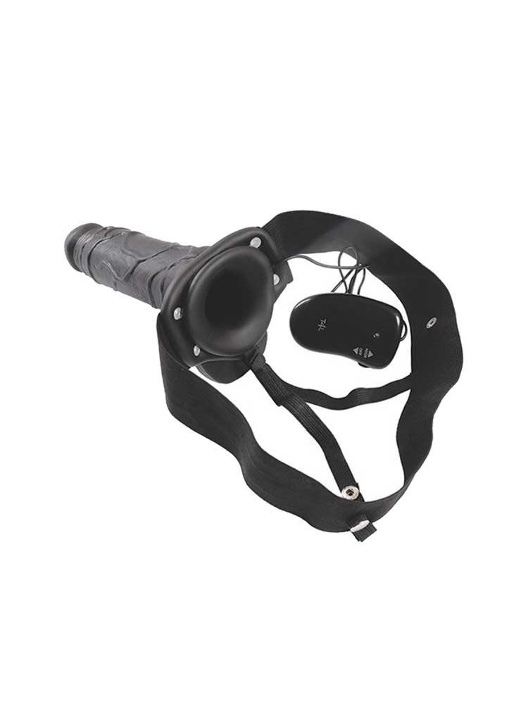 Hollow Vibrating Strap On Real Rapture Black 20.50cm with Balls by Toyz4Lovers