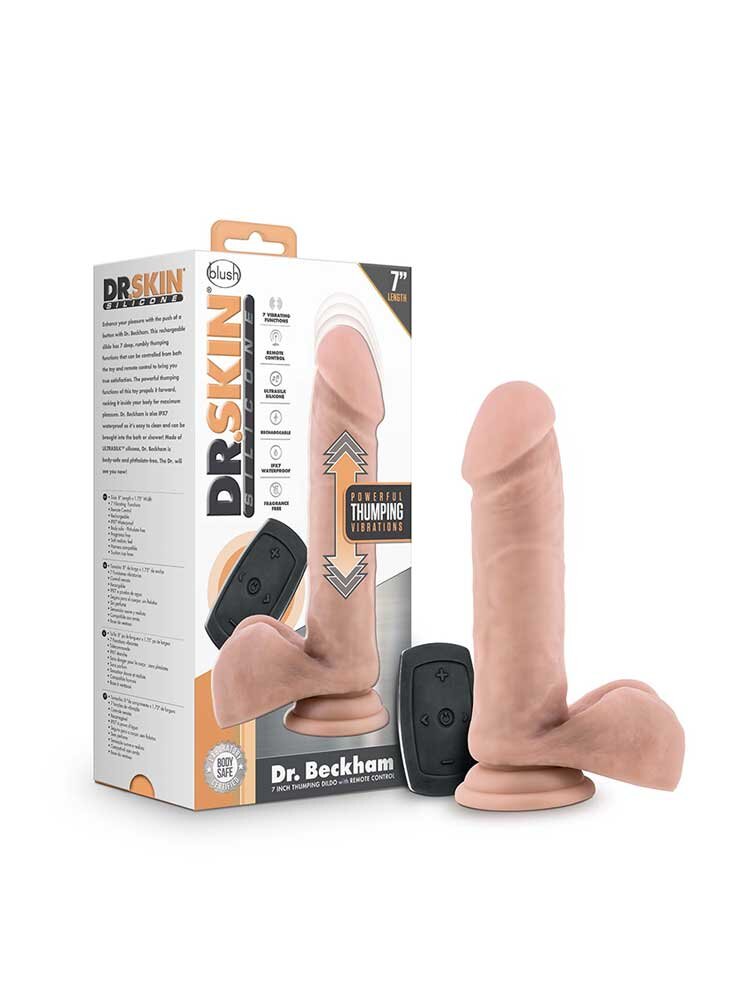 19.0cm Dr Beckham Rechargeable Remote Control Thumping Vibrator Skin by Blush Novelties