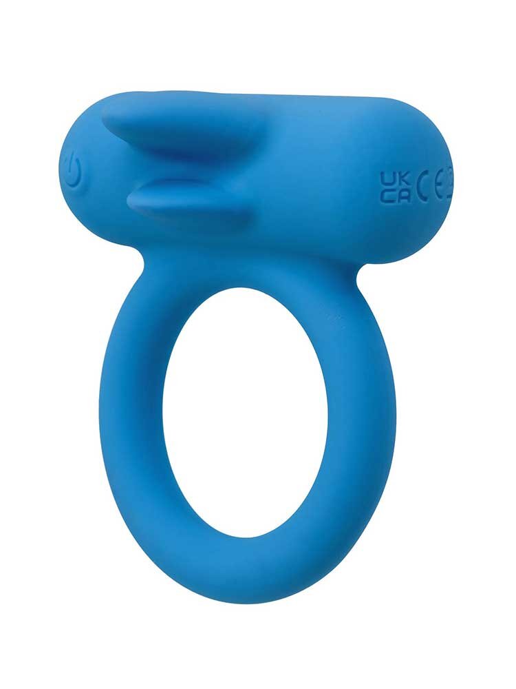 Rechargeable Silicone Double Trouble Couples Cock Ring Blue CalExotics