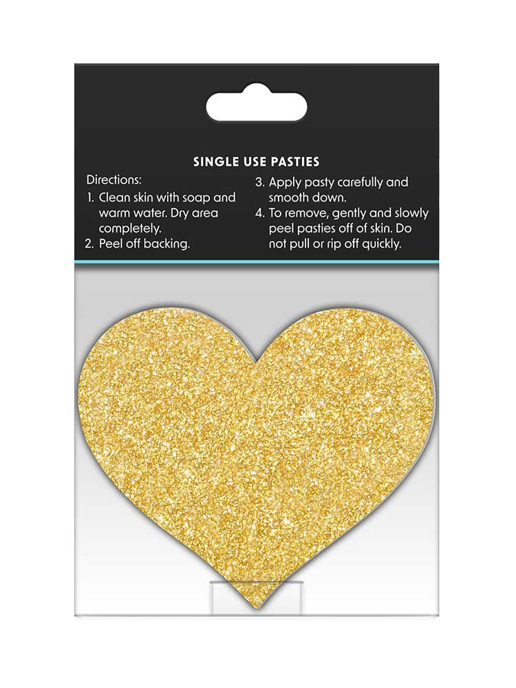 Heart Glitter Glow Black & Gold (2 Pairs) Pretty Pasties NS Novelties