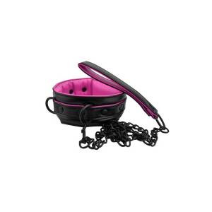 Pink and Black Bondage Leather Collar and Leash by Loving Joy