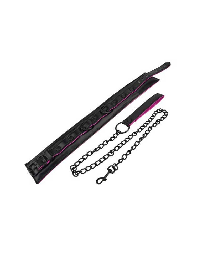 Pink and Black Bondage Leather Collar and Leash by Loving Joy