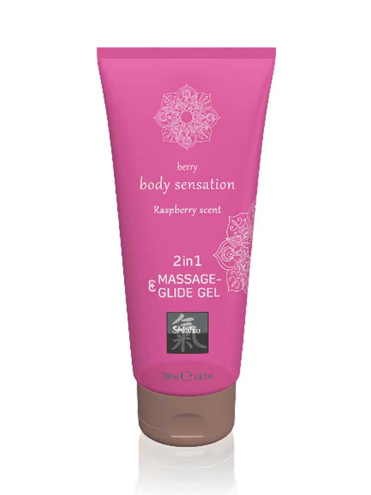 Body Sensation Raspberry 2 in 1 Massage & Glide Gel 200ml by Shiatsu