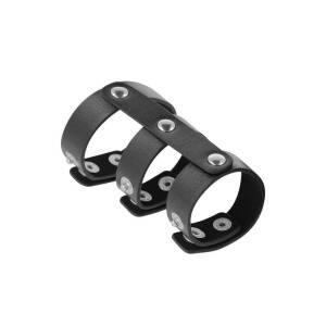 Darkness Adjustable Leather Double Penis & Testicle Ring Black DreamLove