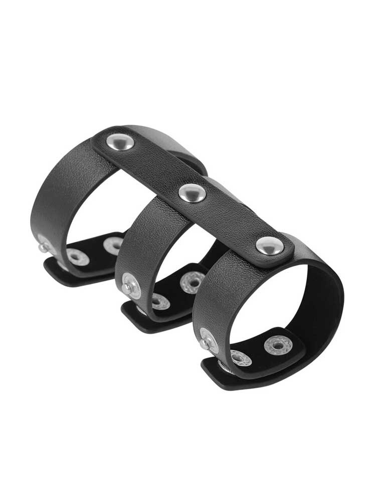 Darkness Adjustable Leather Double Penis & Testicle Ring Black DreamLove
