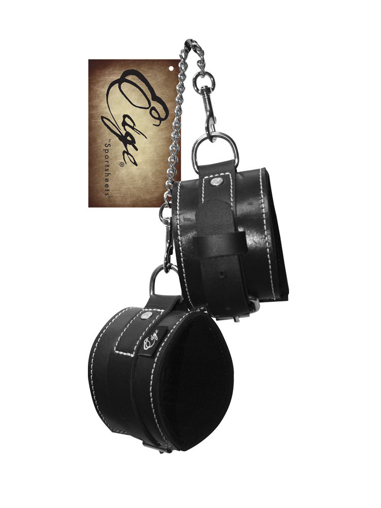Edge Lined Leather Hand Restraints by Sportsheets
