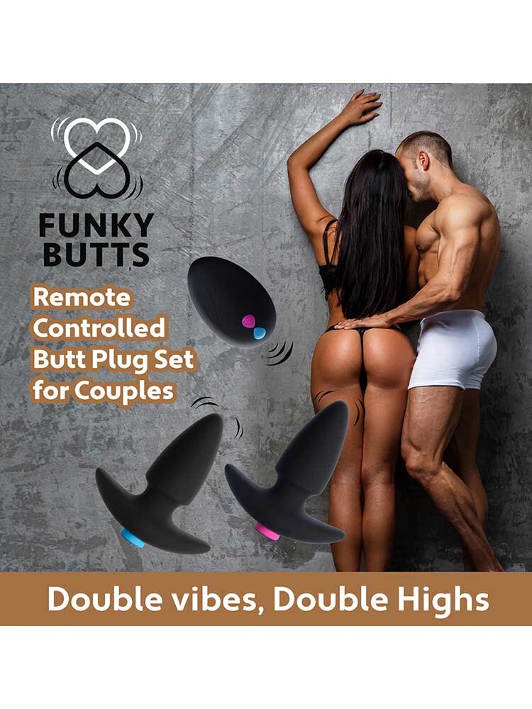 2 Set Funky Vibrating Remote Controlled Butt Plugs Black for Couples by FeelzToys