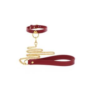 Red PU Leather O-Ring Collar & Chain Leash by Taboom