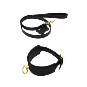 Nubuck Leather O-Ring Choker With Leash Black by Loving Joy