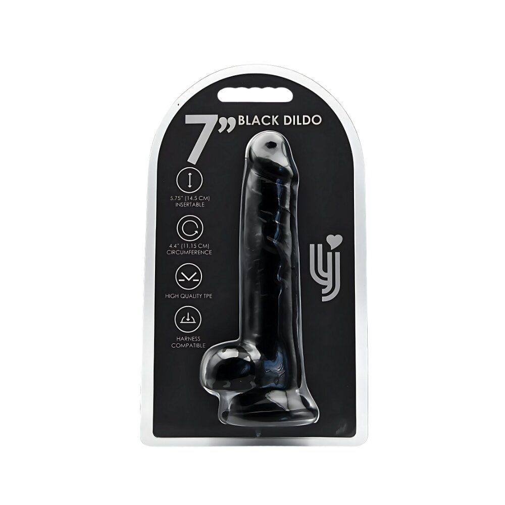 18.0cm Dildo with Balls Black Loving Joy