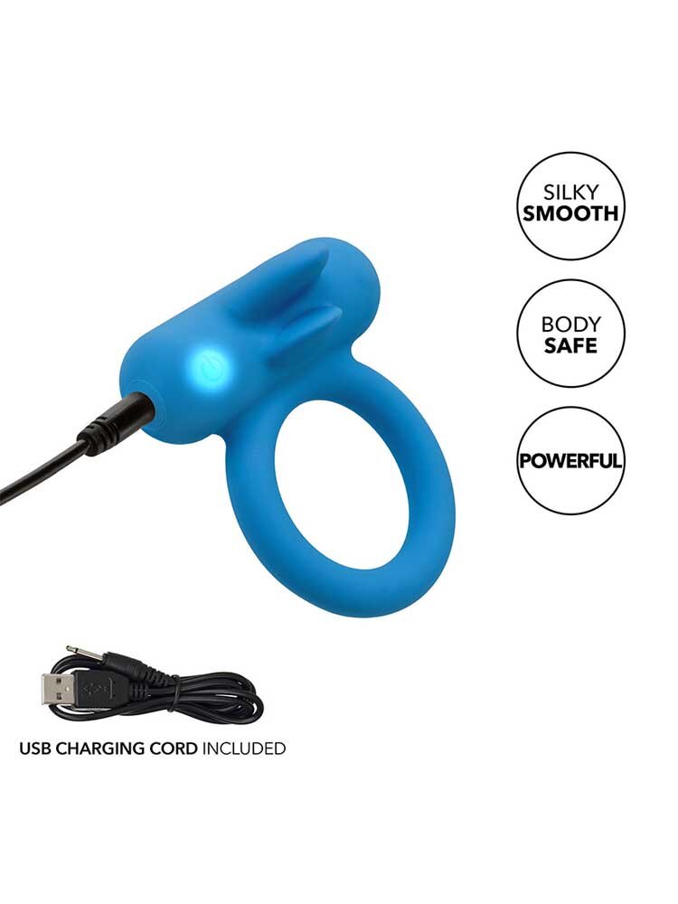 Rechargeable Silicone Double Trouble Couples Cock Ring Blue CalExotics