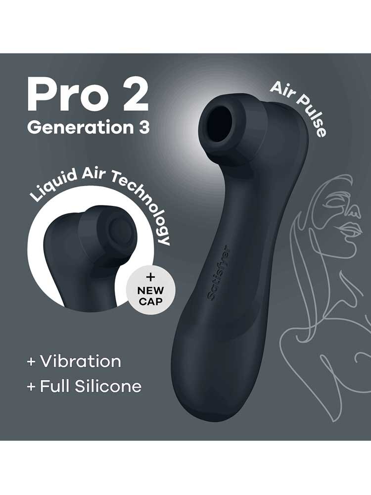 16.0cm Pro 2 Generation 3 Liquid Air Technology Vibrator Black Satisfyer