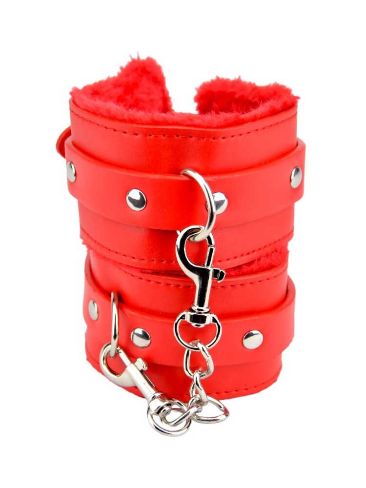 Bound to Please Furry Plush Wrist Cuffs Red Loving Joy