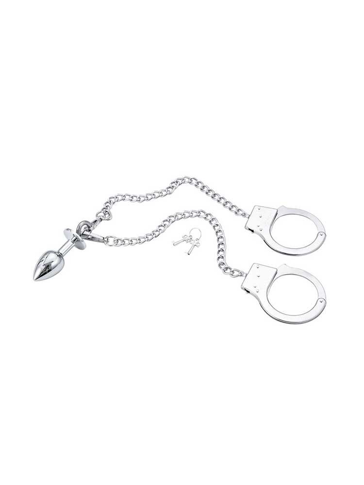 OhMama! Silver Handcuffs with 2.7cm Ø Butt Plug 7.0cm DreamLove