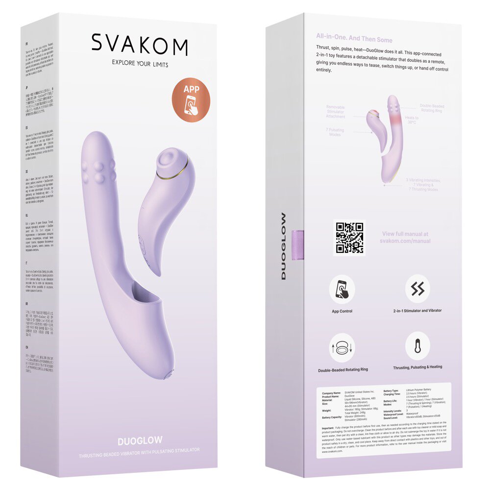 19.6cm DuoGlow Thrusting Beaded APP Vibrator with Pulsating Stimulator Svakom