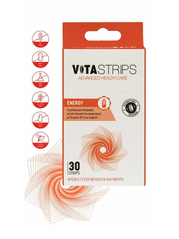 Vitastrips Energy (Ενέργεια) Φράουλα & Μέντα 30 strips ThinSol