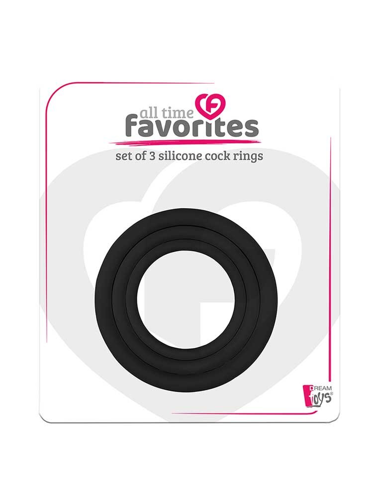 3 Silicone Black Cock Rings All Time Favorites by Dream Toys