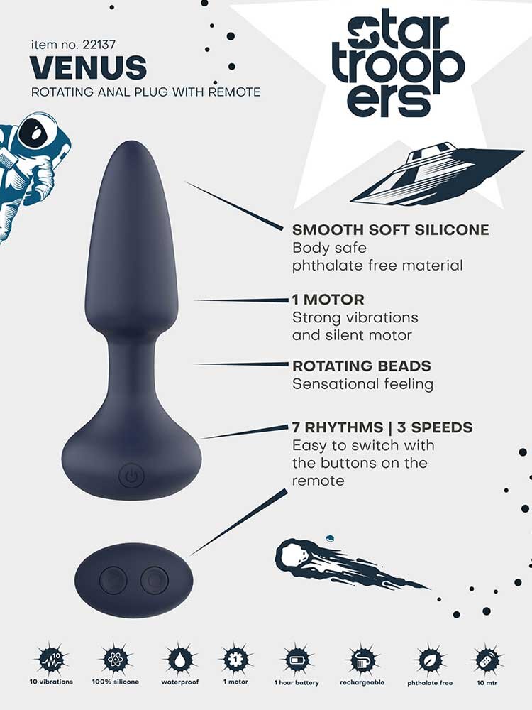 3.9cm Ø Venus Rotating Anal Plug Startroopers Black 14.5cm Dream Toys