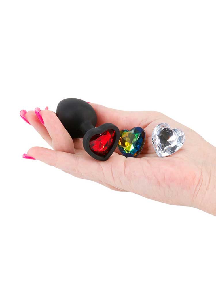 Glams Xchange Black Silicone Butt Plug Small with 3 Heart Gems NS Novelties
