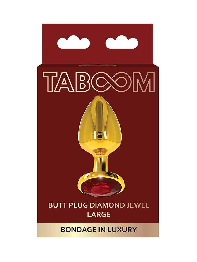 4.0cm Ø Large Gold Butt Plug with Diamond Red Jewel 9.5cm Taboom