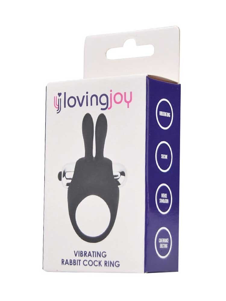JoyRings Silicone Long Rabbit Vibrating Cock Ring Black by Loving Joy