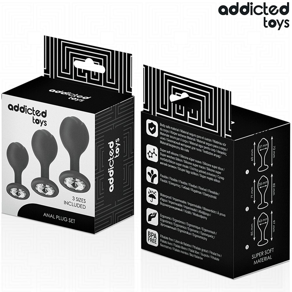 4.3cm Ø Anal Set with 3 Butt Plugs & Clear Gemstone Addicted Toys DreamLove