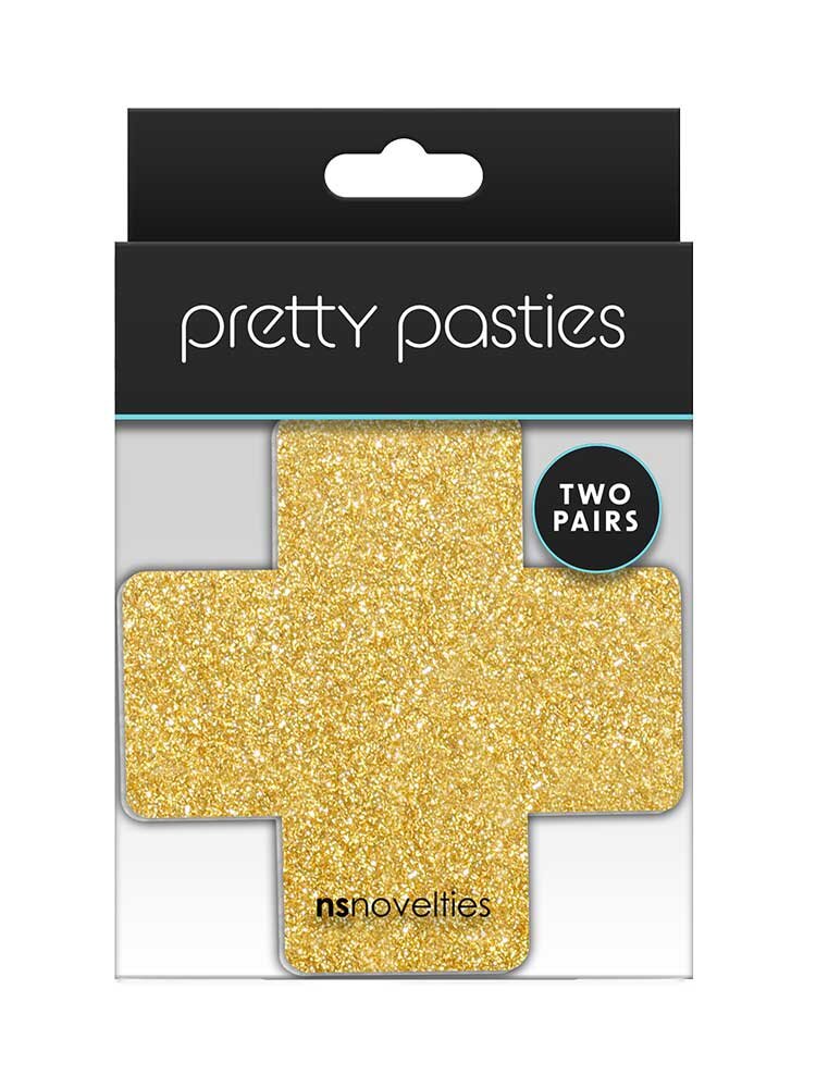 Cross Glitter Glow Black & Gold (2 Pairs) Pretty Pasties NS Novelties