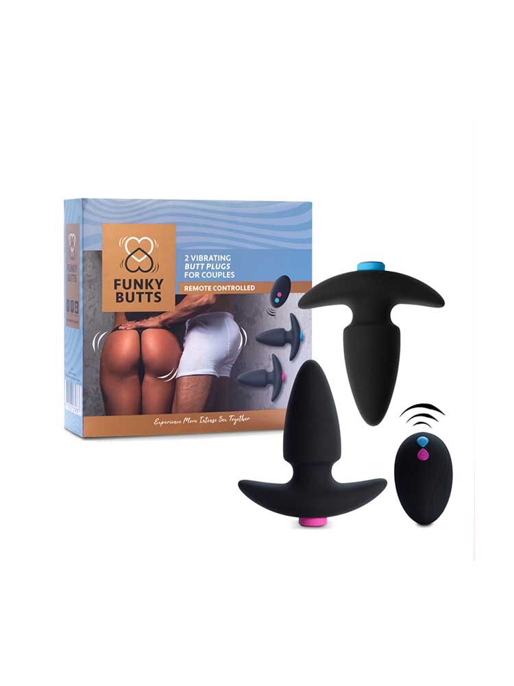 2 Set Funky Vibrating Remote Controlled Butt Plugs Black for Couples by FeelzToys