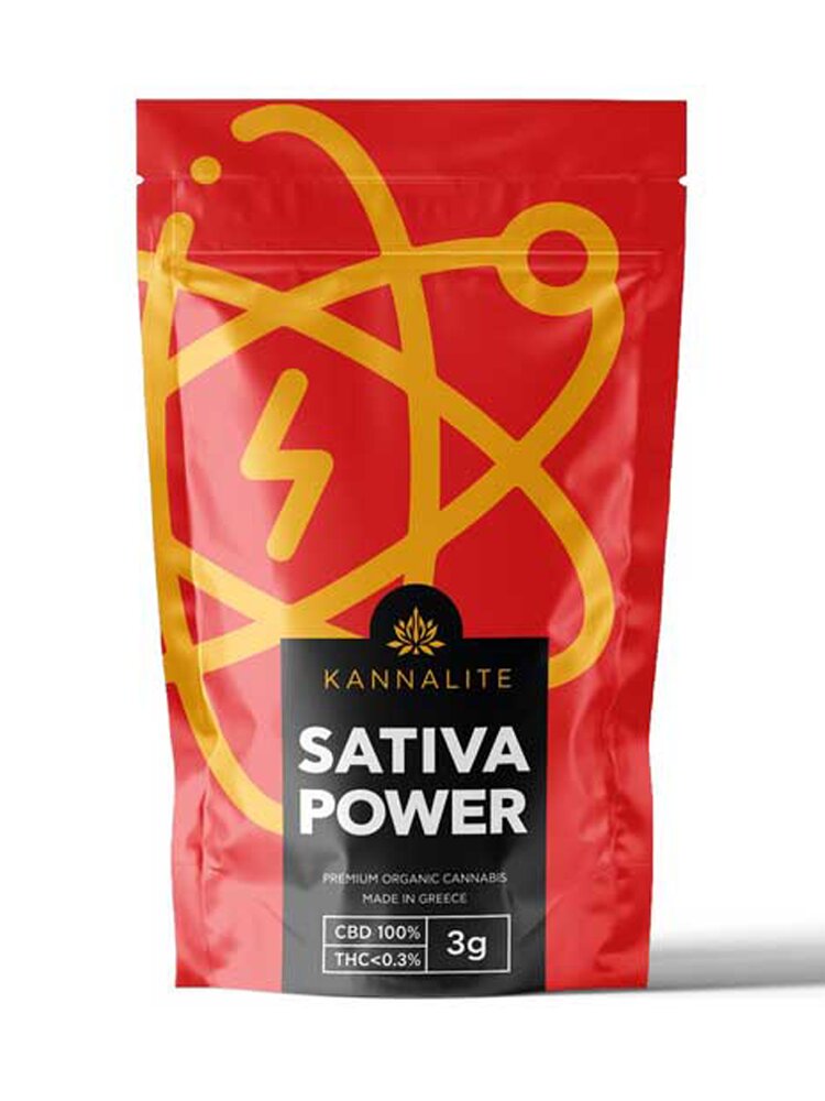Sativa Power (CBD 9%-CBG 0,7%-CBC 0,6%-THC<0,2%) Ελληνικοί Βιολογικοί Ανθοί 3gr Kannabio