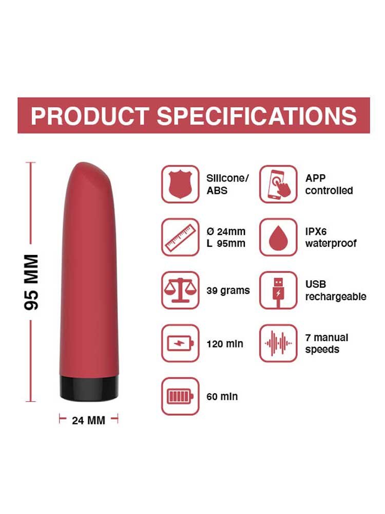 9.5cm Awaken App Controlled Mini Vibrator Red Magic Motion