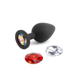 Glams Xchange Black Silicone Butt Plug Medium with 3 Round Gems NS Novelties