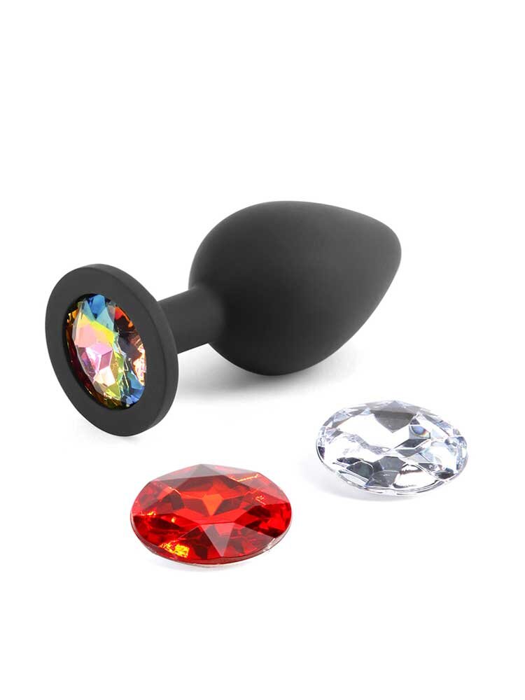 Glams Xchange Black Silicone Butt Plug Medium with 3 Round Gems NS Novelties