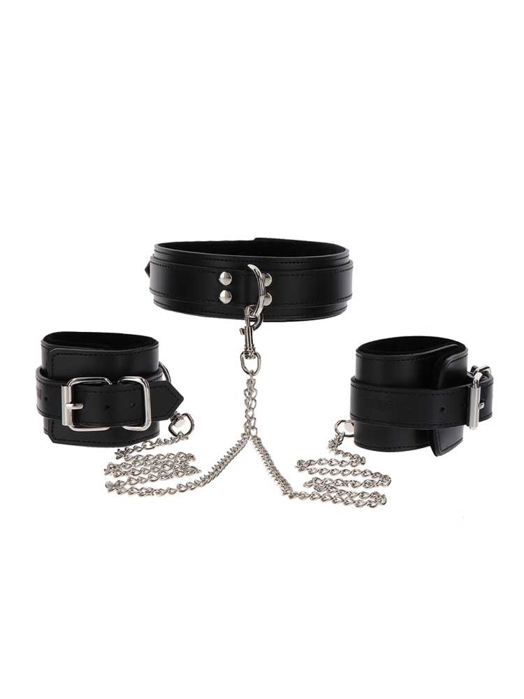 Heavy Collar and Wrist Cuffs Luxury Bondage Essentials Black Taboom