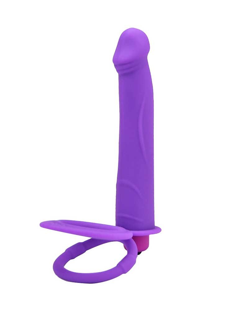 13.0cm Double Penetration Strap On Vibrator Purple Loving Joy