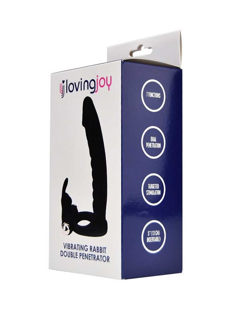 13.0cm Double Fun Vibrating Rabbit Double Penetrator Strap-On Black Loving Joy