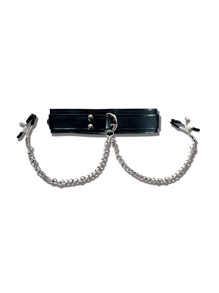 Leather Collar with Nipple Clamps by Sportsheets