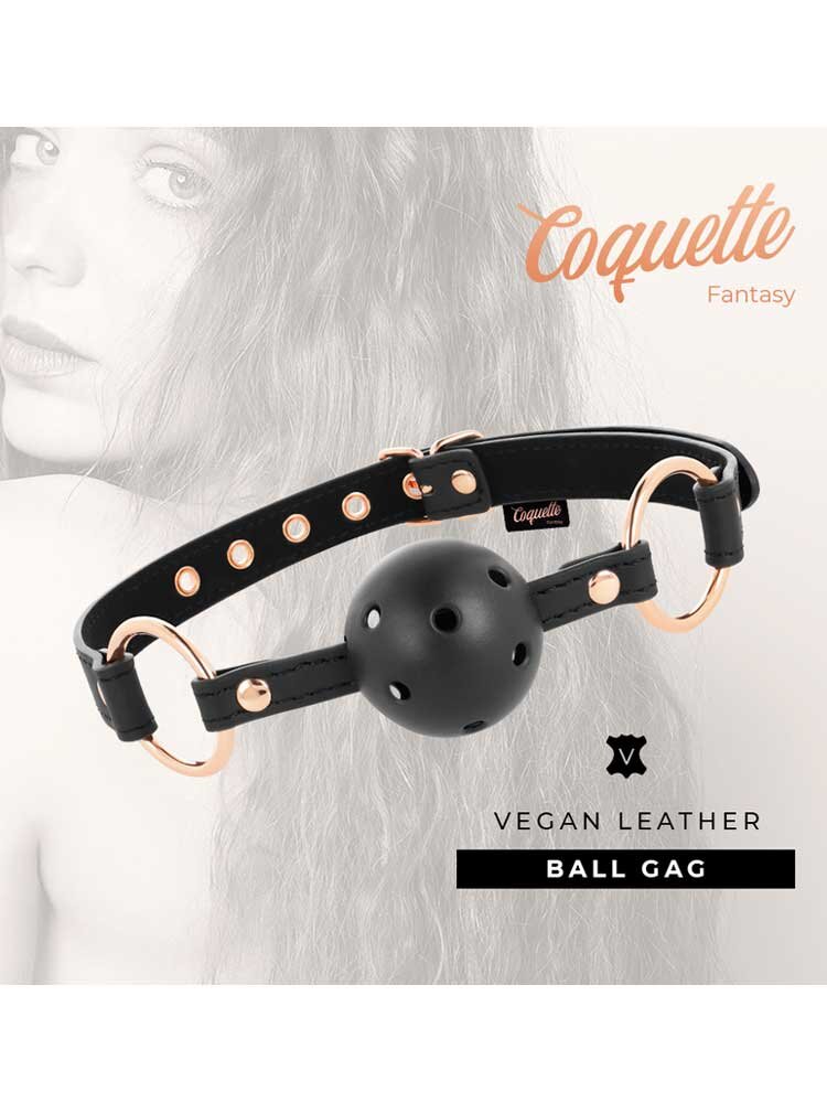 Vegan Leather Gag Ball Coquette Chic Desire Black by DreamLove